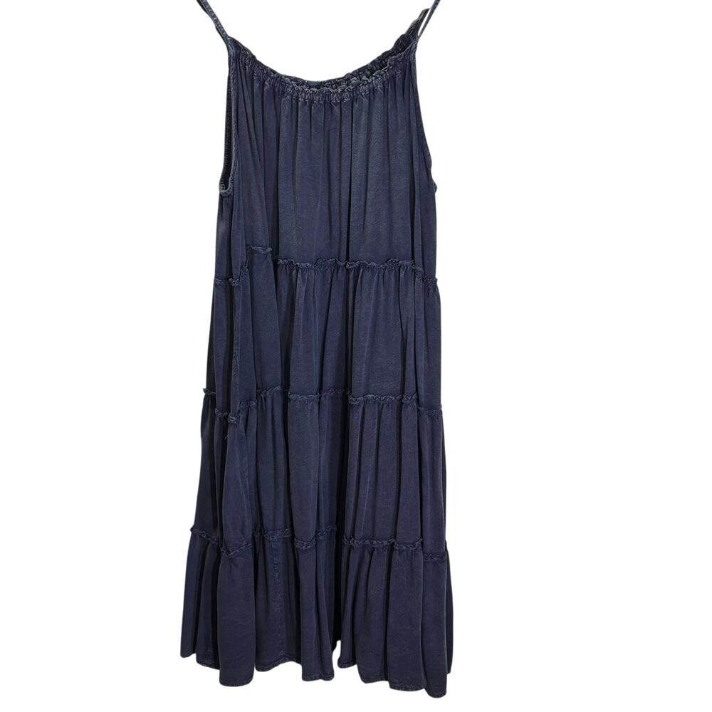 Mlle Gabrielle Blue Tiered Midi Dress Sleeveless Boho Flowy Womens L